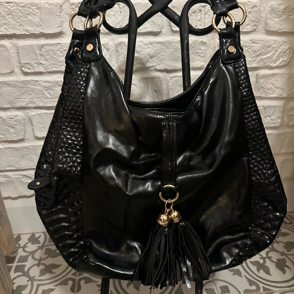 Big Buddha Black Hobo Bag with Tassel